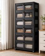 Cozy Haven Black Folding Door Storage Cabinet Collection - 6-Tier Cabinet