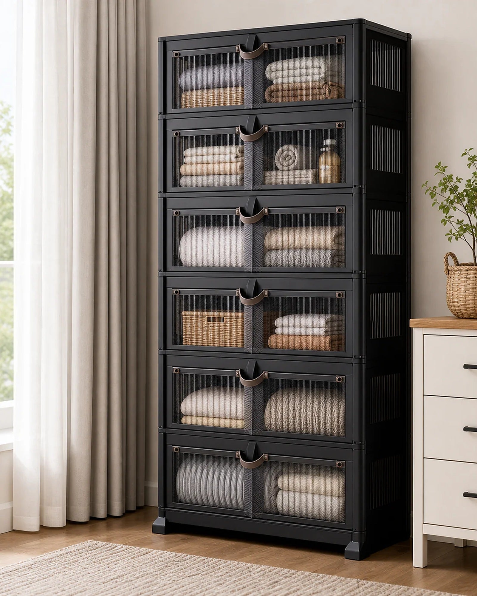 Cozy Haven Black Folding Door Storage Cabinet Collection - 6-Tier Cabinet