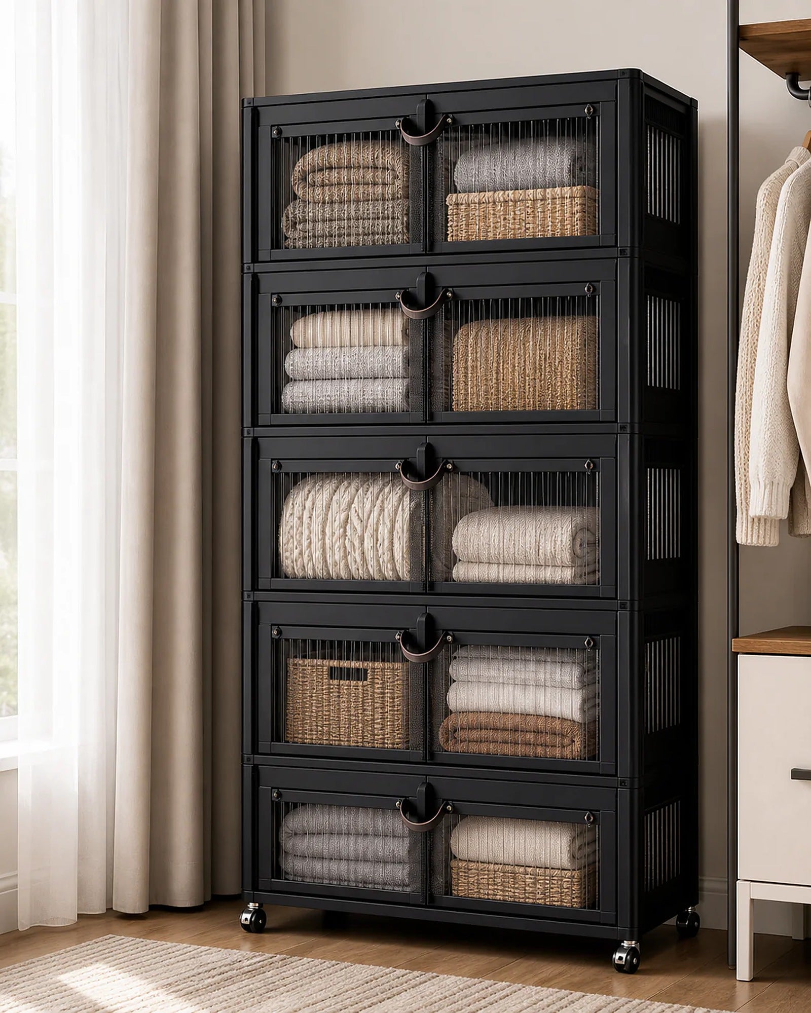 Cozy Haven Black Folding Door Storage Cabinet Collection - 5-Tier Cabinet