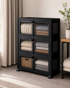Cozy Haven Black Folding Door Storage Cabinet Collection - 3-Tier Cabinet
