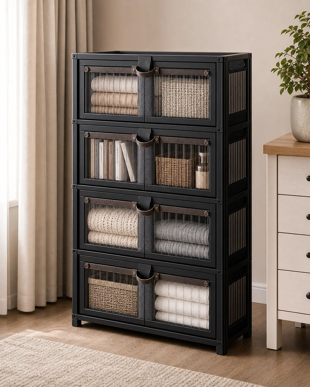 Cozy Haven Black Folding Door Storage Cabinet Collection - 4-Tier Cabinet