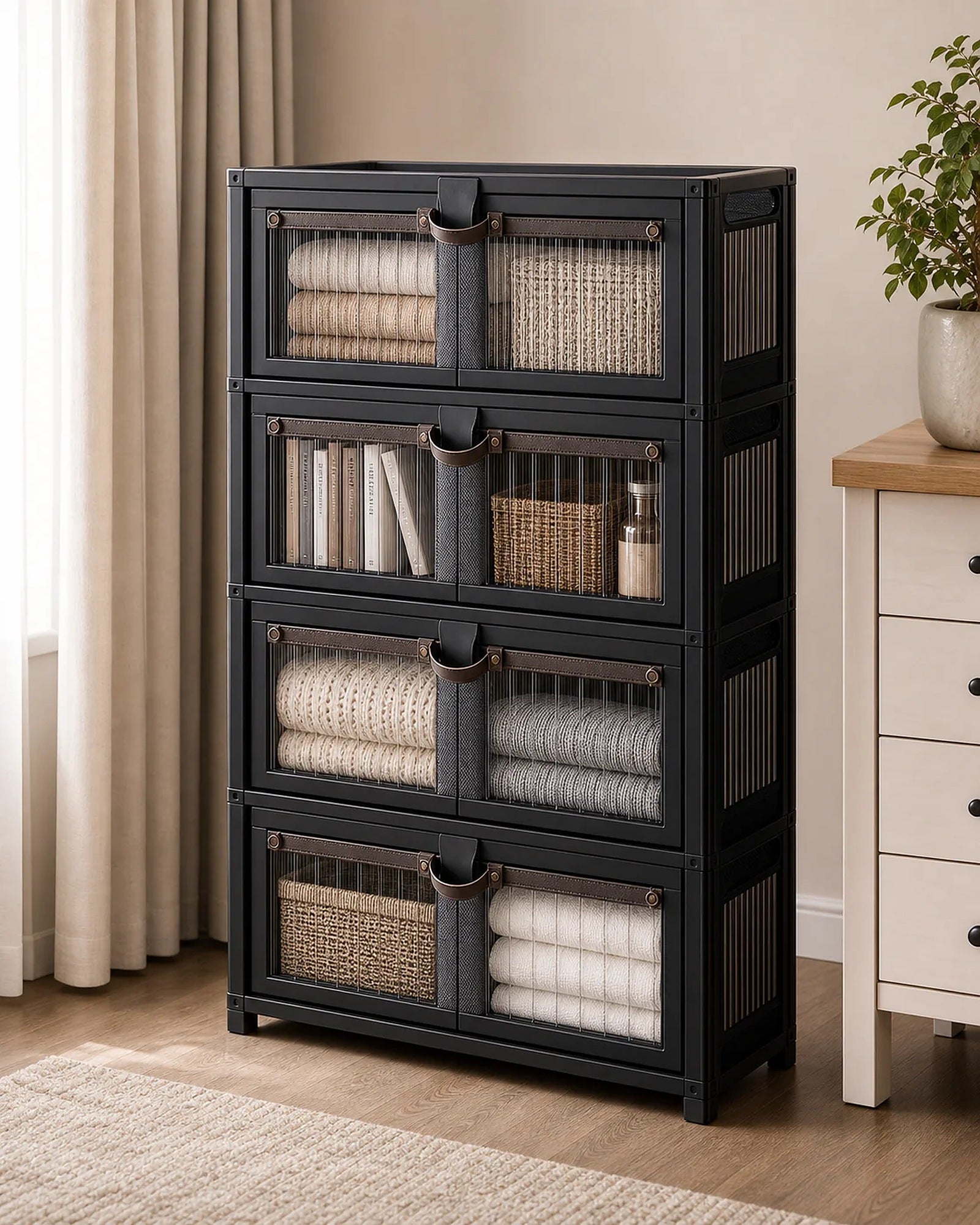 Cozy Haven Black Folding Door Storage Cabinet Collection - 4-Tier Cabinet