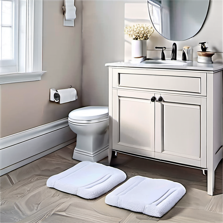 Cozy Haven vanity morning lifestyle image for Cozy Haven Wave Quick Dry Bath Mat Set