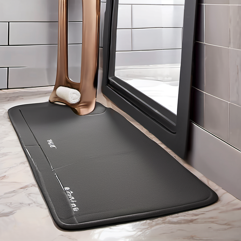 Cozy Haven vanity morning lifestyle image for Cozy Haven Diatomite Quick Dry Bath Mat Set