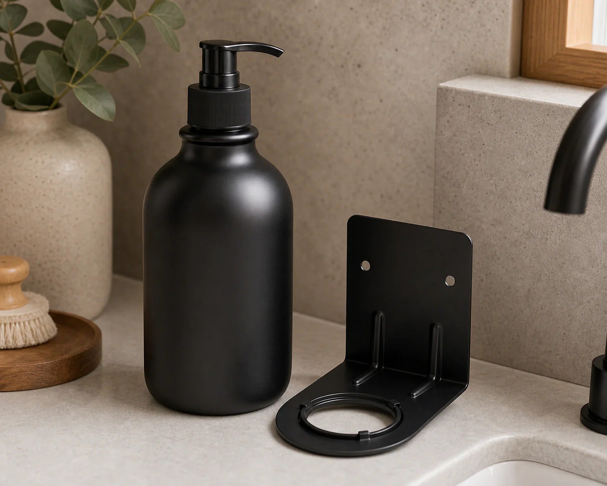 Cozy Haven Matte Black Soap Dispenser Tray Set lifestyle image 1