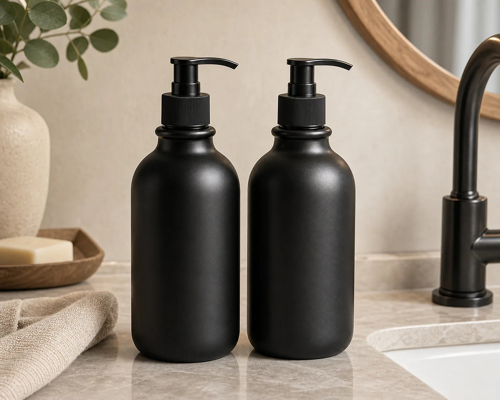Cozy Haven Matte Black Soap Dispenser Tray Set lifestyle image 2