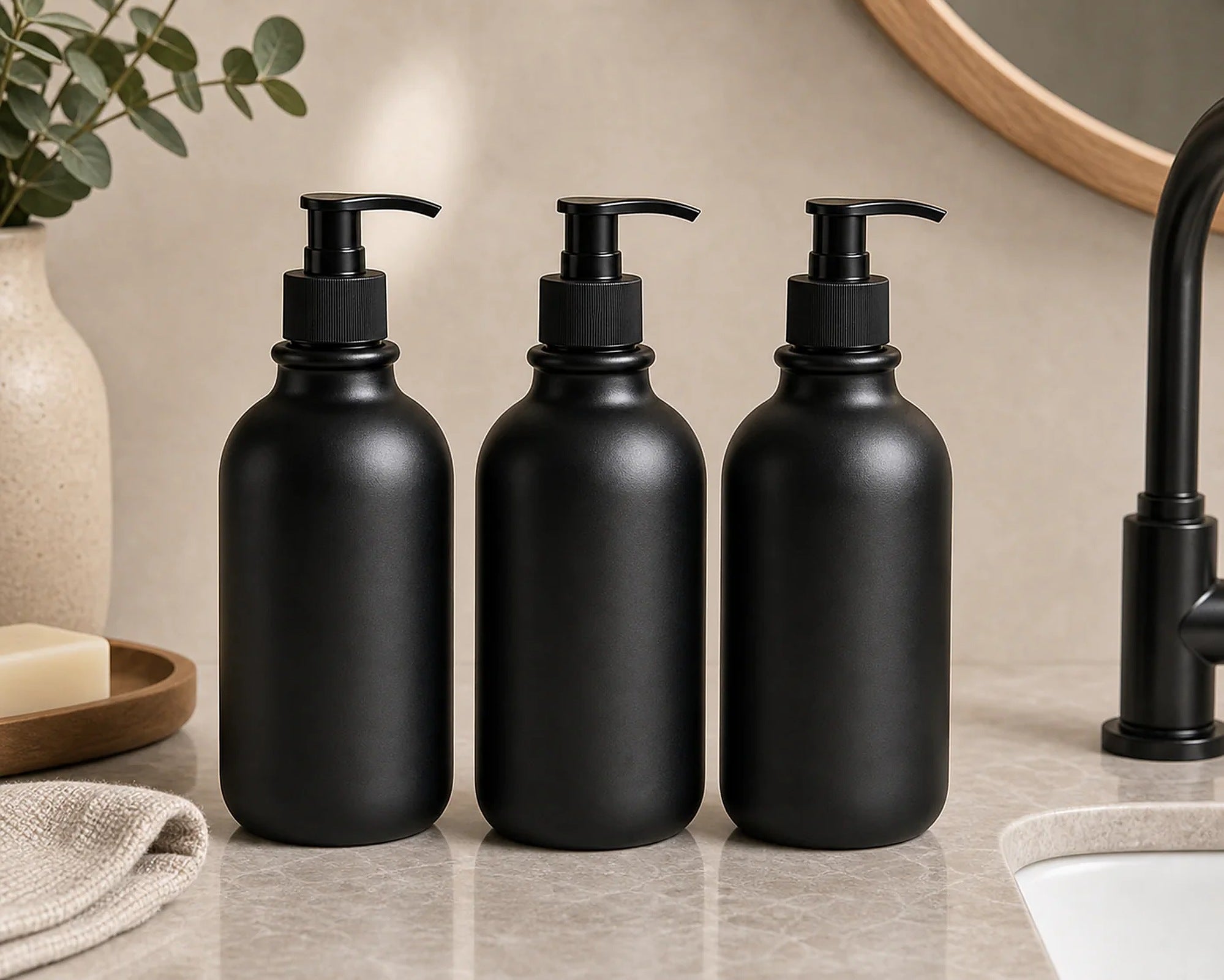 Cozy Haven Matte Black Soap Dispenser Tray Set lifestyle image 3
