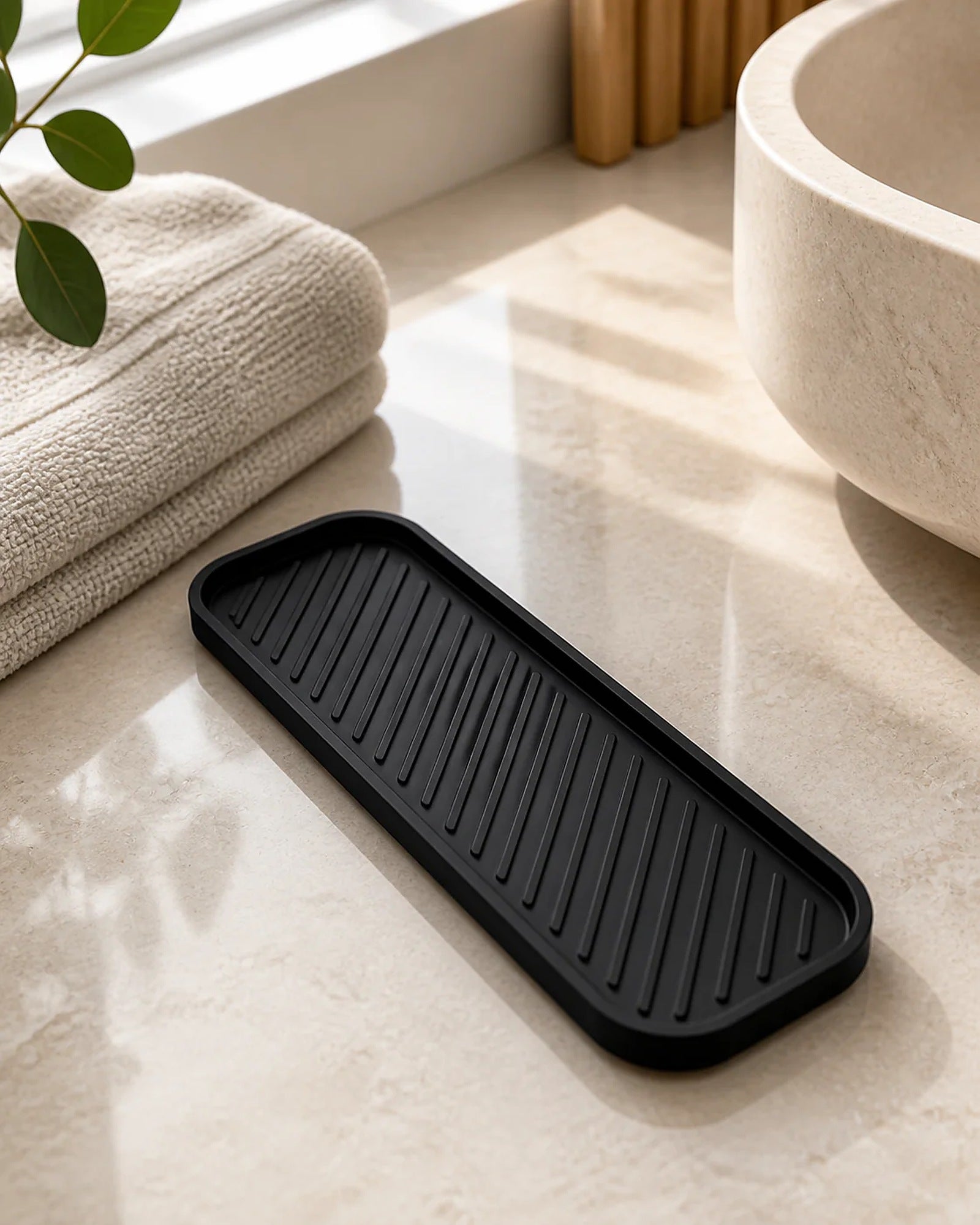 Cozy Haven Matte Black Soap Dispenser Tray Set lifestyle image 5