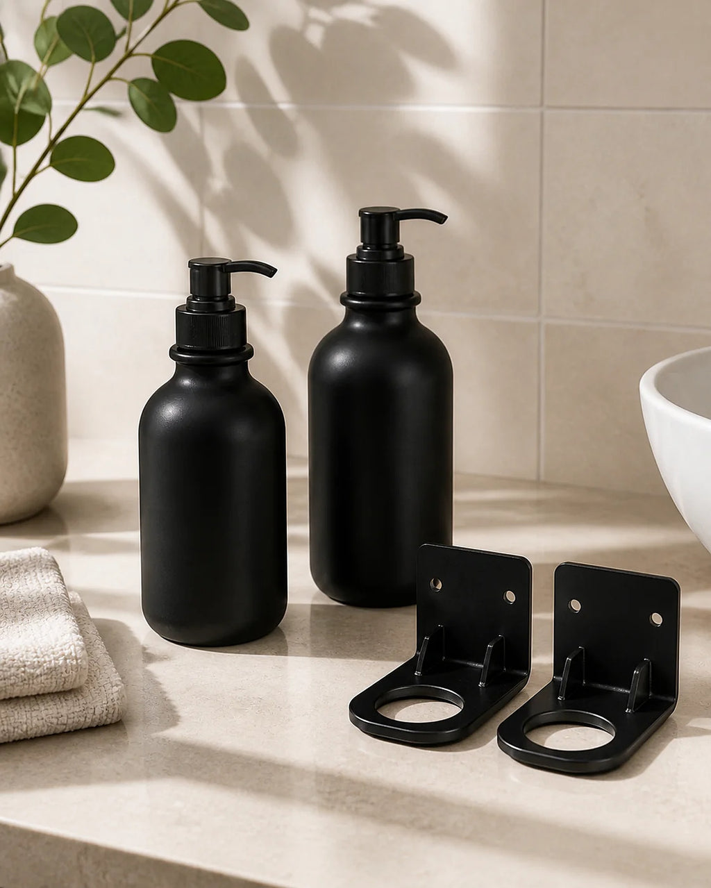Cozy Haven Matte Black Soap Dispenser Tray Set lifestyle image 6