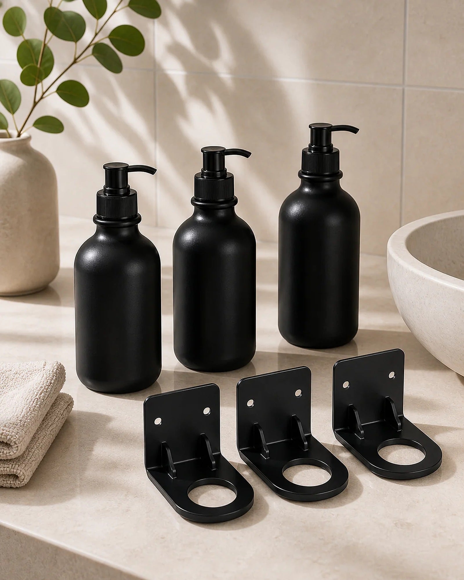 Cozy Haven Matte Black Soap Dispenser Tray Set lifestyle image 7