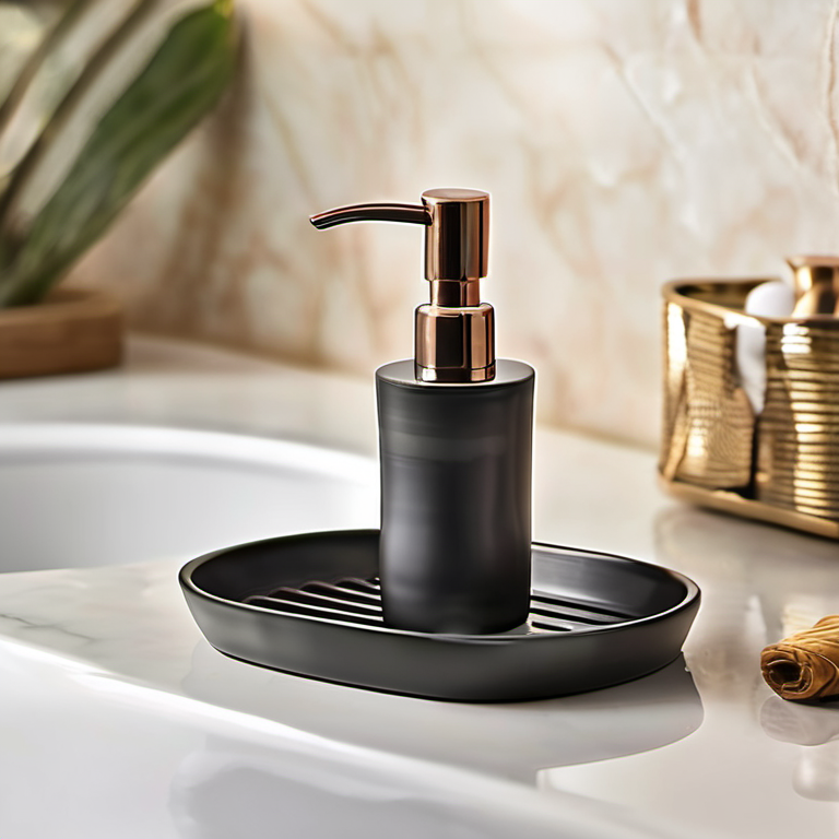 Cozy Haven lifestyle image for Cozy Haven Matte Black Soap Dispenser Tray Set - 10056239841566 spa corner