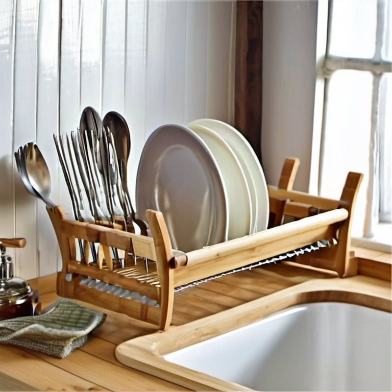 Cozy Haven installed context lifestyle image for Cozy Haven Sink Bridge Bamboo Dish Drying Rack