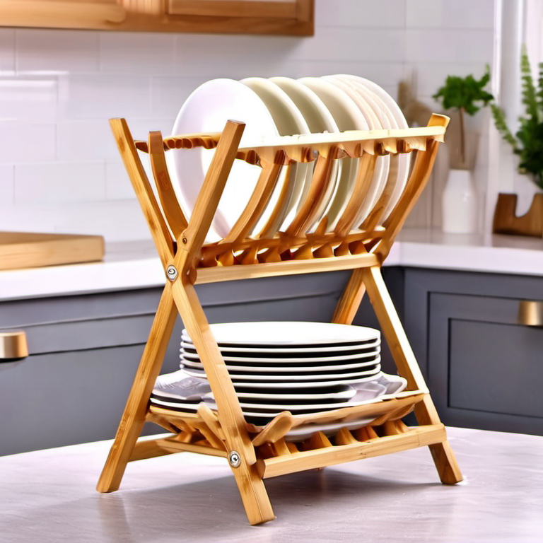 Cozy Haven installed context lifestyle image for Cozy Haven Plate Holder Bamboo Dish Drying Rack