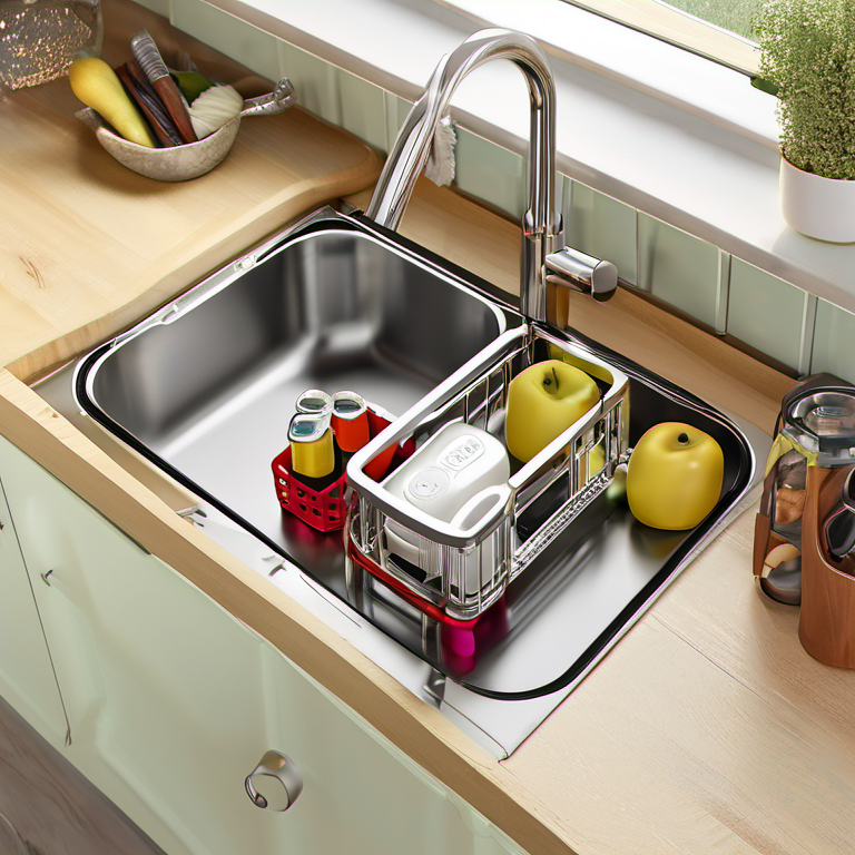 Cozy Haven open shelf lifestyle image for Cozy Haven Expandable Kitchen Sink Caddy