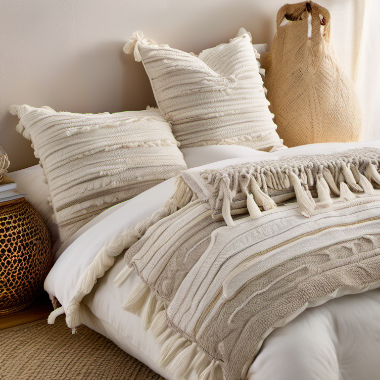 Cozy Haven bed layering lifestyle image for Cozy Haven Fringe Tufted Pillow Cover Set