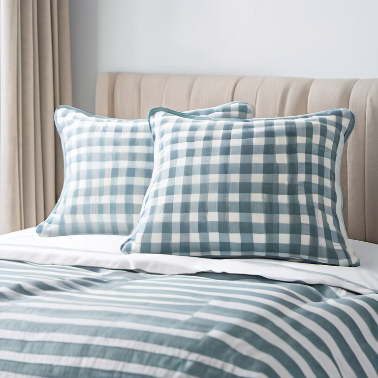 Cozy Haven bed layering lifestyle image for Cozy Haven Checker Tufted Pillow Cover Set