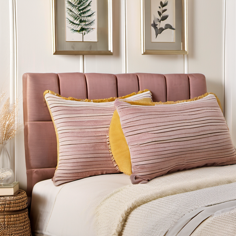 Cozy Haven bed layering lifestyle image for Cozy Haven Striped Tufted Pillow Cover Set
