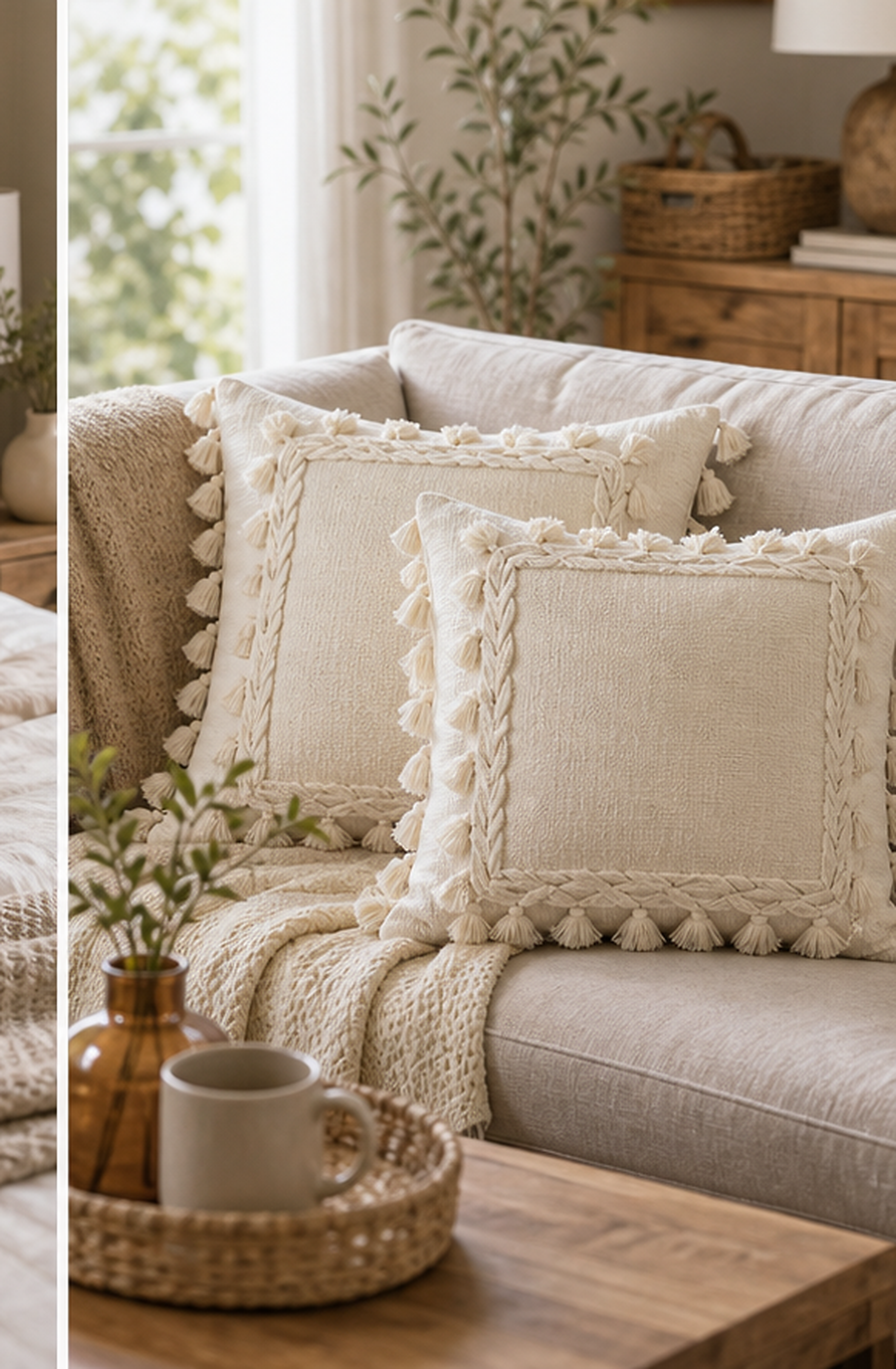 Cozy Haven Linen-Look Tasselled Pillow Cover lifestyle image 6
