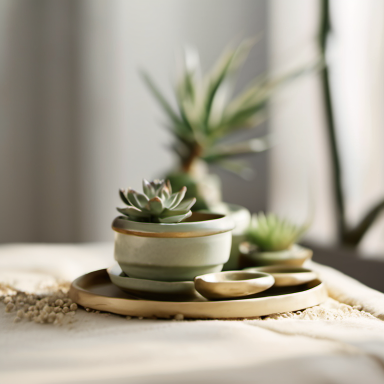 Cozy Haven lifestyle bundle image for Cozy Haven Plant Corner Layering Bundle featuring Cozy Haven Ribbed Ceramic Planter with Tray