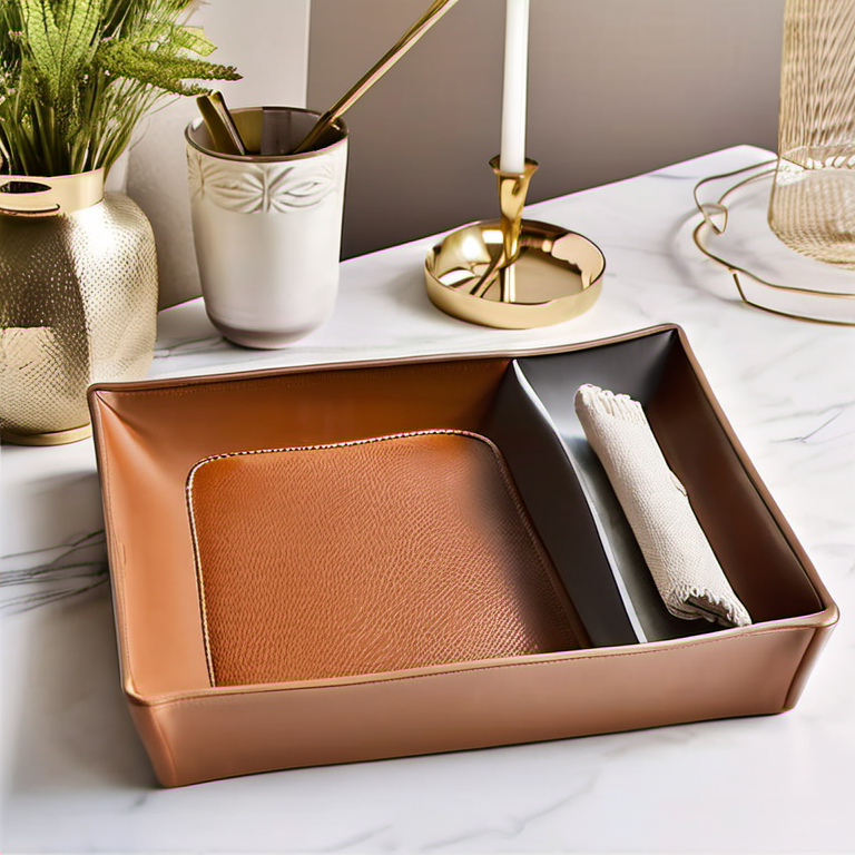 Cozy Haven detail close lifestyle image for Cozy Haven Leather-Look Entryway Catchall Tray