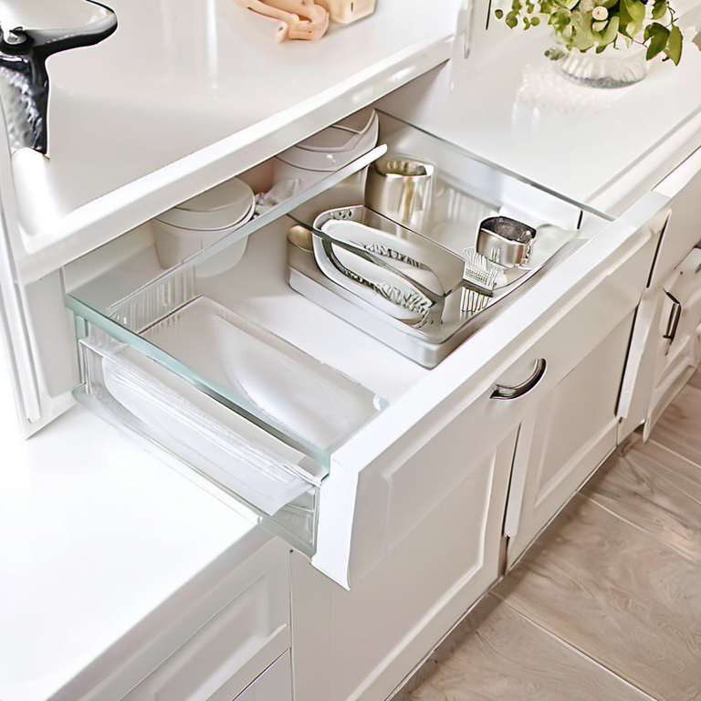 Cozy Haven installed context lifestyle image for Cozy Haven Clear Acrylic Desktop Drawer Organizer