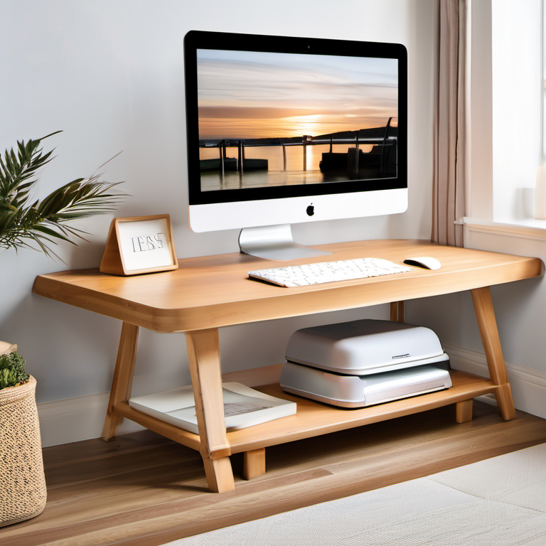 Cozy Haven desk storage lifestyle image for Cozy Haven Bamboo Monitor Riser Shelf
