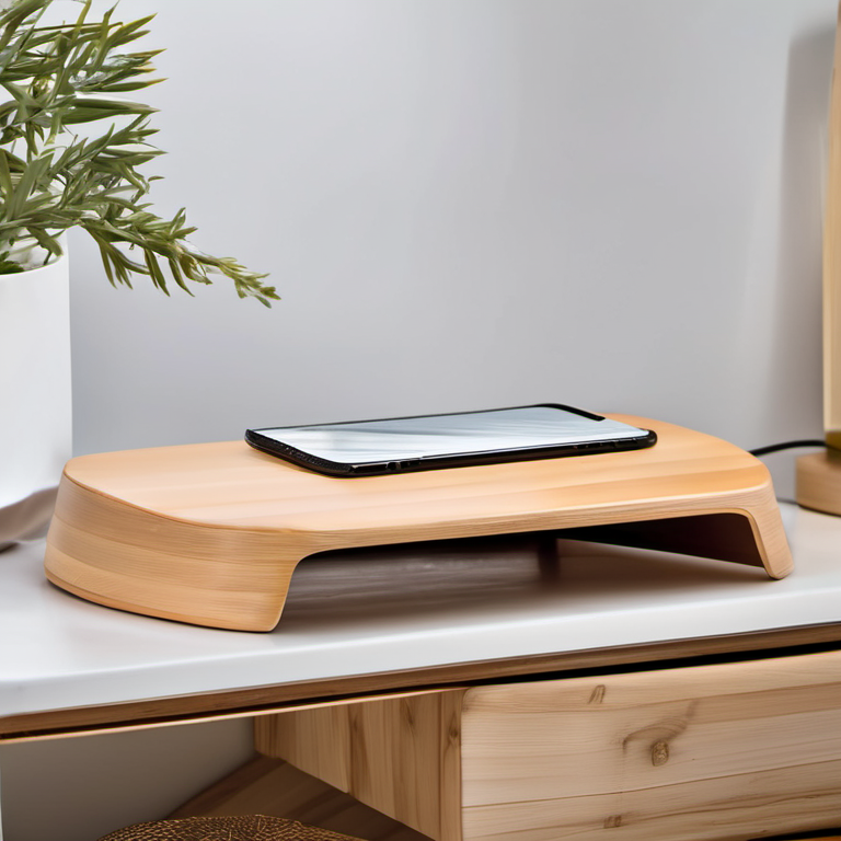 Cozy Haven detail close lifestyle image for Cozy Haven Bamboo Monitor Riser Shelf