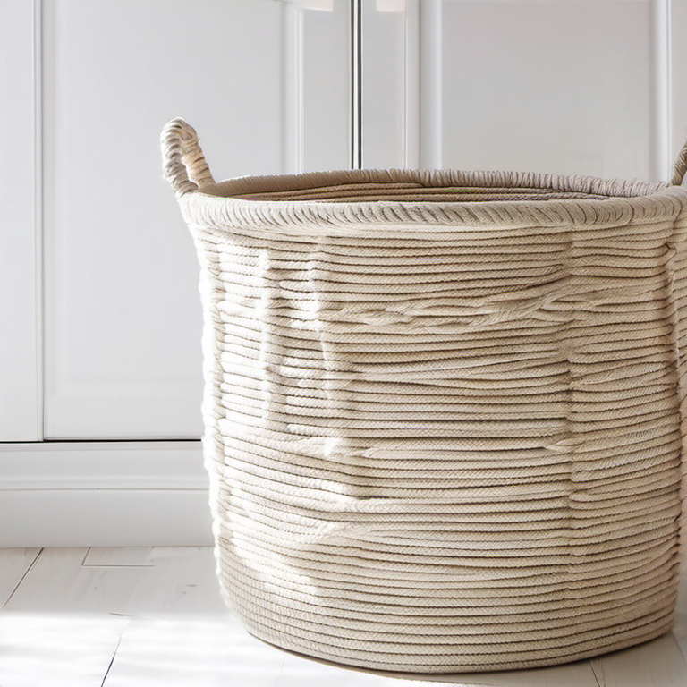 Cozy Haven lifestyle image for Cozy Haven Cotton Rope Laundry Basket Hamper - 10056242135326 closet shelf