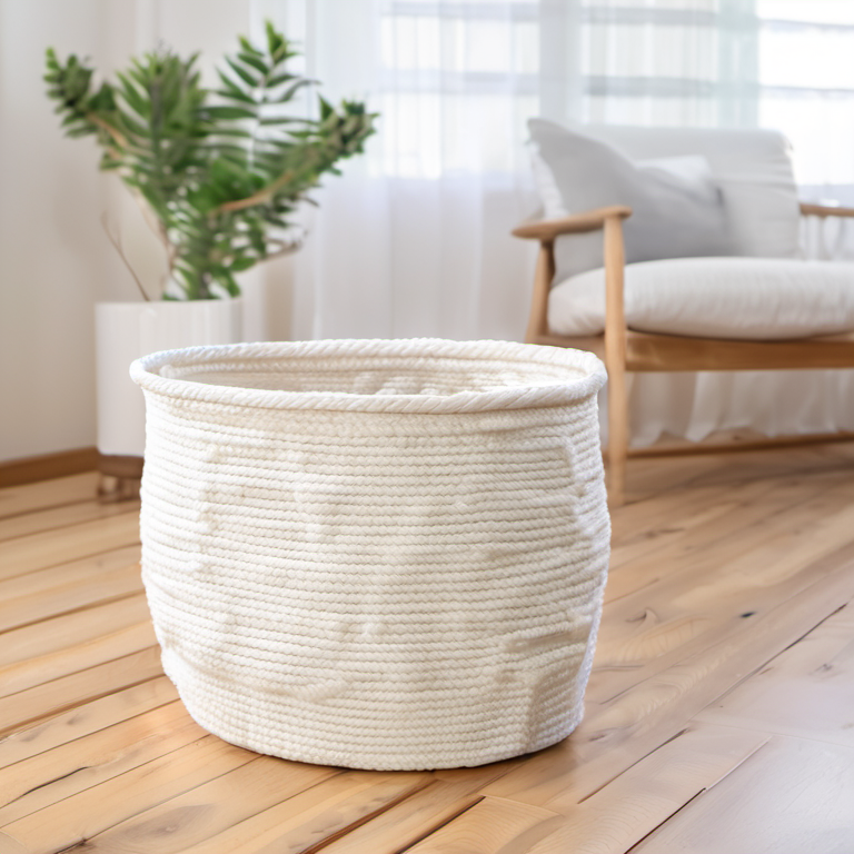 Cozy Haven lifestyle image for Cozy Haven Cotton Rope Laundry Basket Hamper - 10056242135326 desk storage
