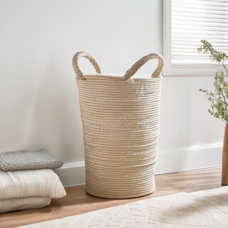 Cozy Haven lifestyle image for Cozy Haven Cotton Rope Laundry Basket Hamper