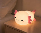 Cozy Haven axolotl Silicone Nursery Night Light styled lighting view 5 for Pink Glow