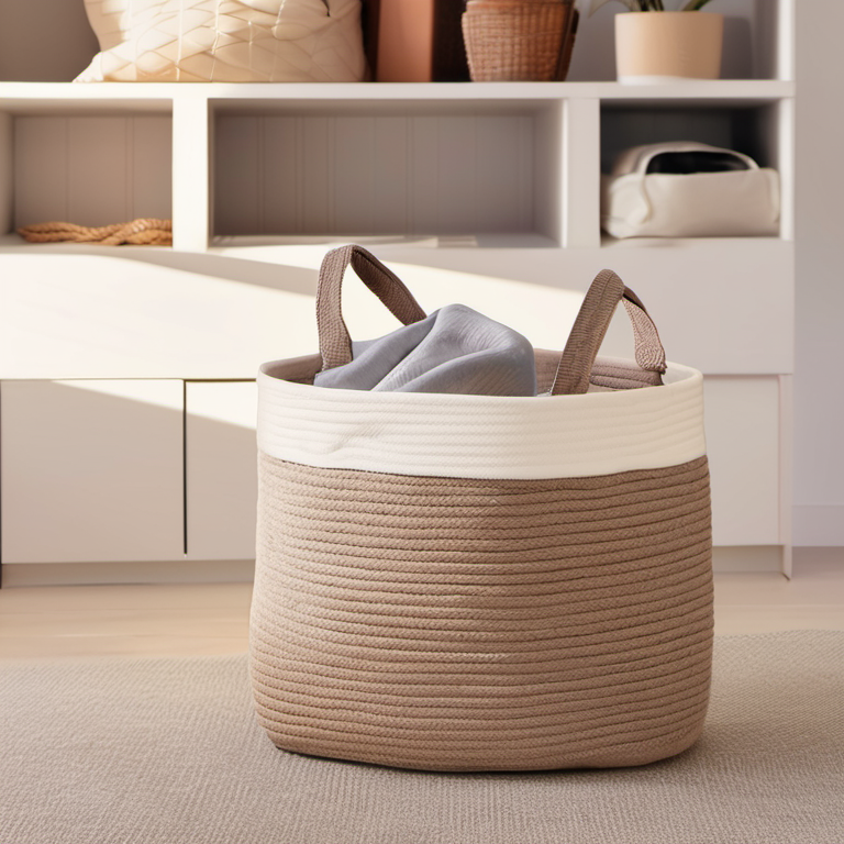 Cozy Haven laundry utility lifestyle image for Cozy Haven Cotton Rope Toy Storage Basket