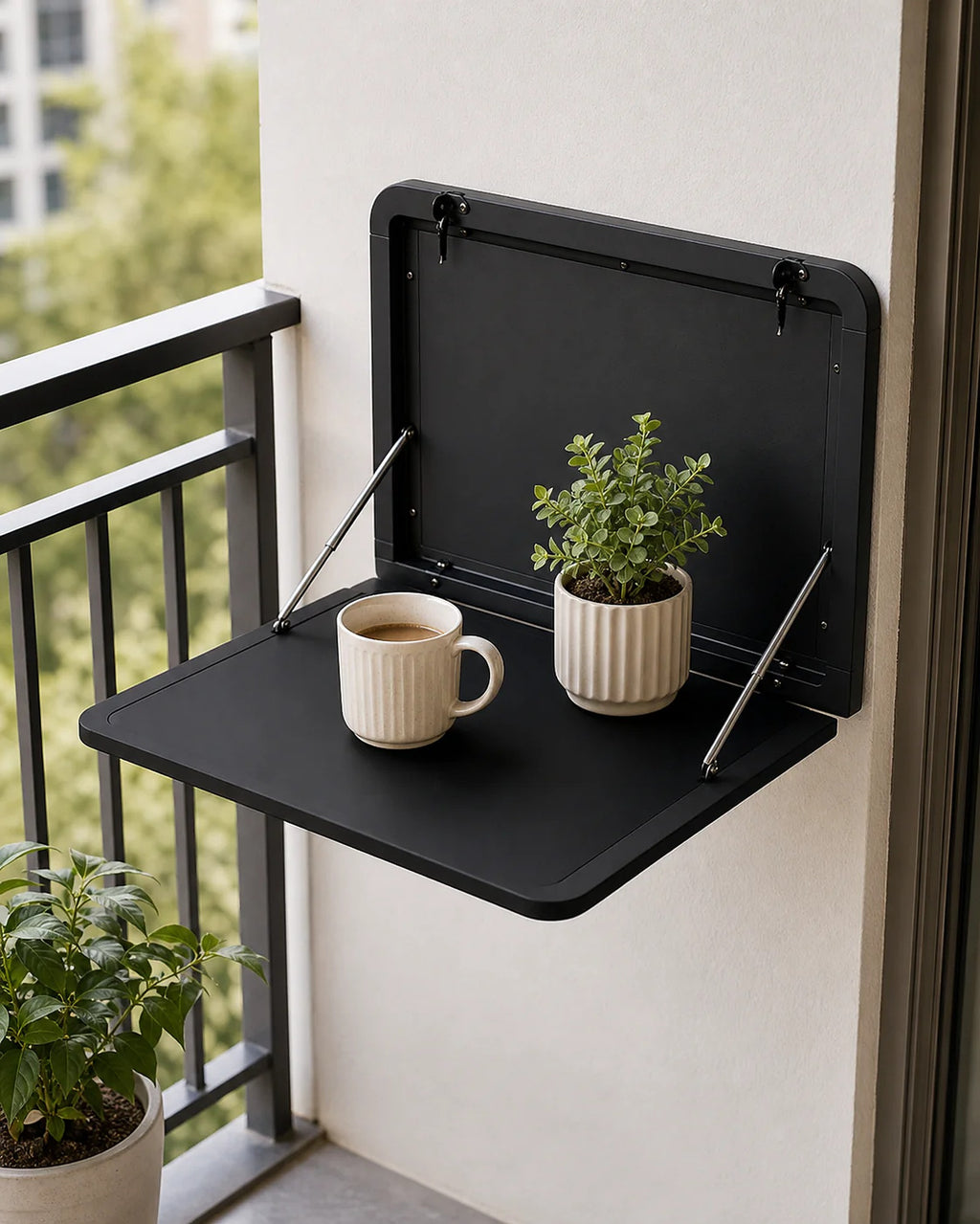 Cozy Haven Wall Mount Foldable Balcony Table lifestyle image 3 for Black - Large