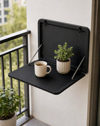 Cozy Haven black fold-down wall-mount balcony table with support arms