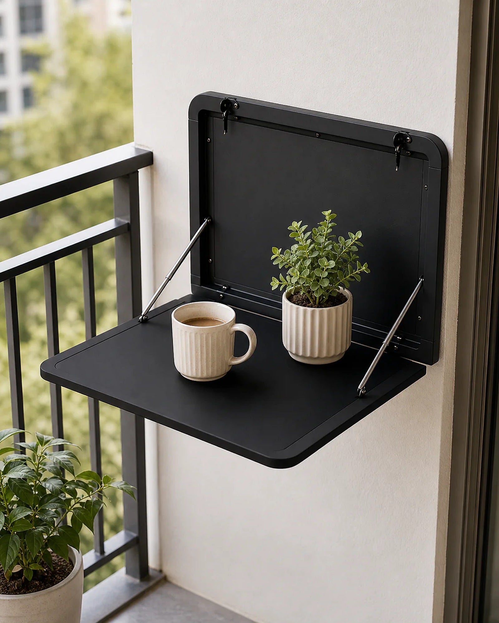Cozy Haven Wall Mount Foldable Balcony Table lifestyle image 3 for Black - Large