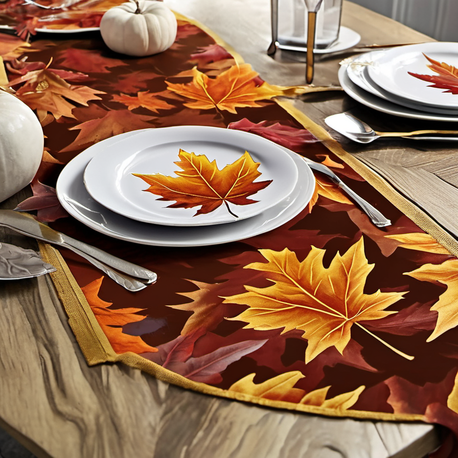 Cozy Haven detail close lifestyle image for Cozy Haven Maple Leaf Autumn Table Runner