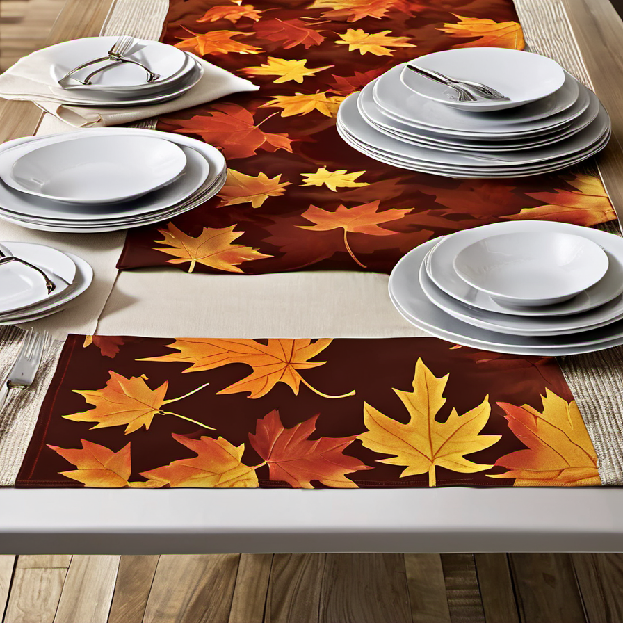 Cozy Haven hosting texture lifestyle image for Cozy Haven Maple Leaf Autumn Table Runner