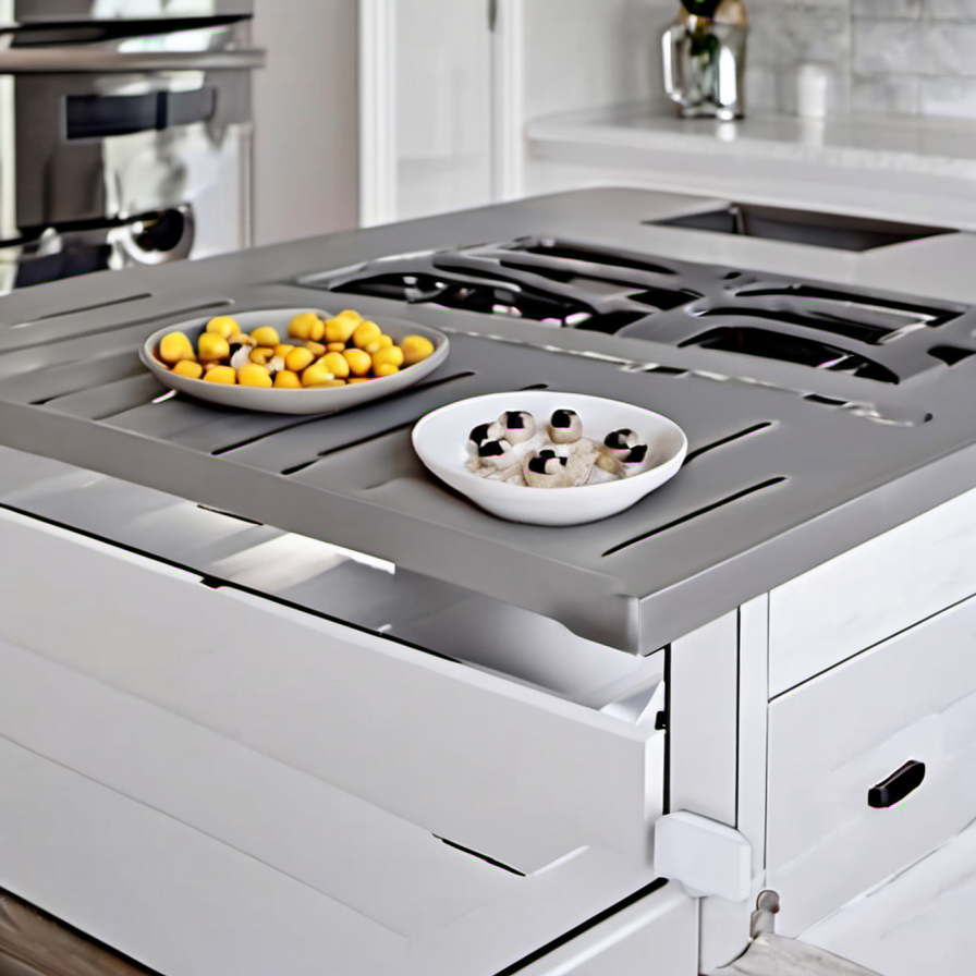 Cozy Haven countertop prep lifestyle image for Cozy Haven Drawer Monitor Riser Shelf