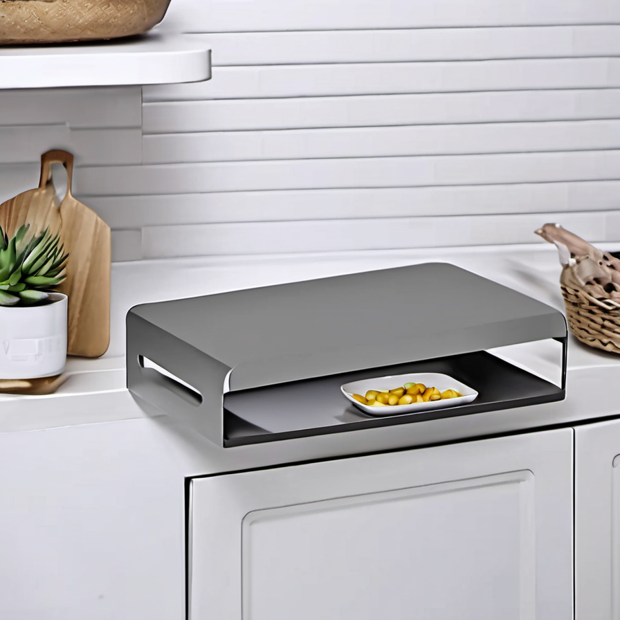 Cozy Haven open shelf lifestyle image for Cozy Haven Drawer Monitor Riser Shelf