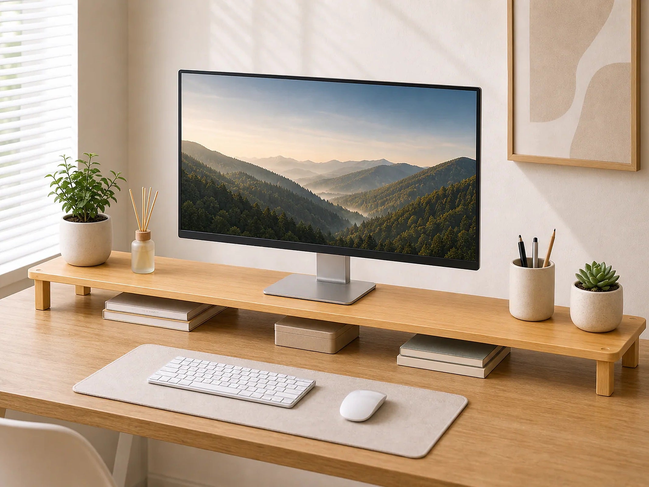 Cozy Haven Minimal Monitor Riser Shelf lifestyle image 3
