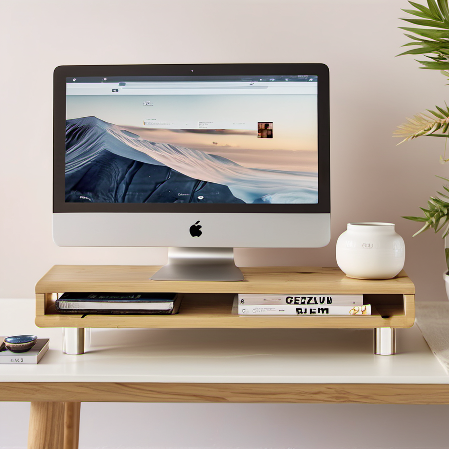 Cozy Haven lifestyle image for Cozy Haven Minimal Monitor Riser Shelf - 10056244003102 detail close