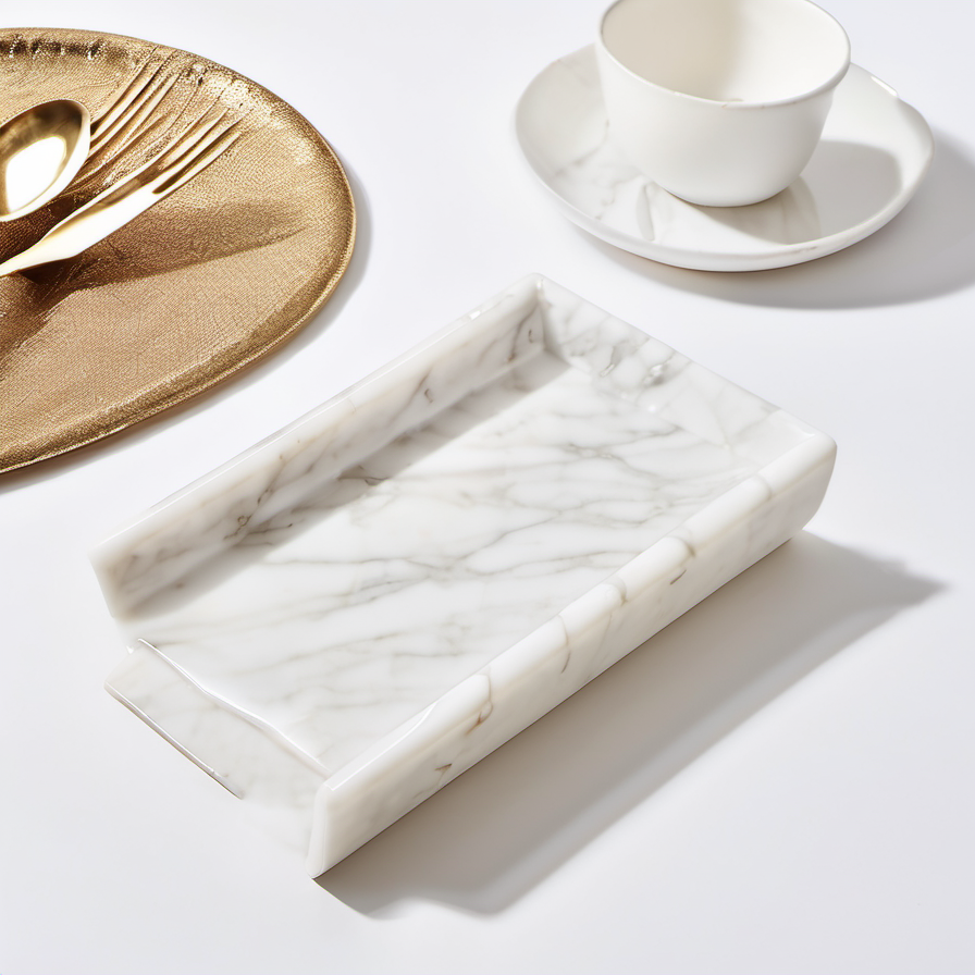 Cozy Haven editorial room lifestyle image for Cozy Haven Marble-Look Napkin Holder