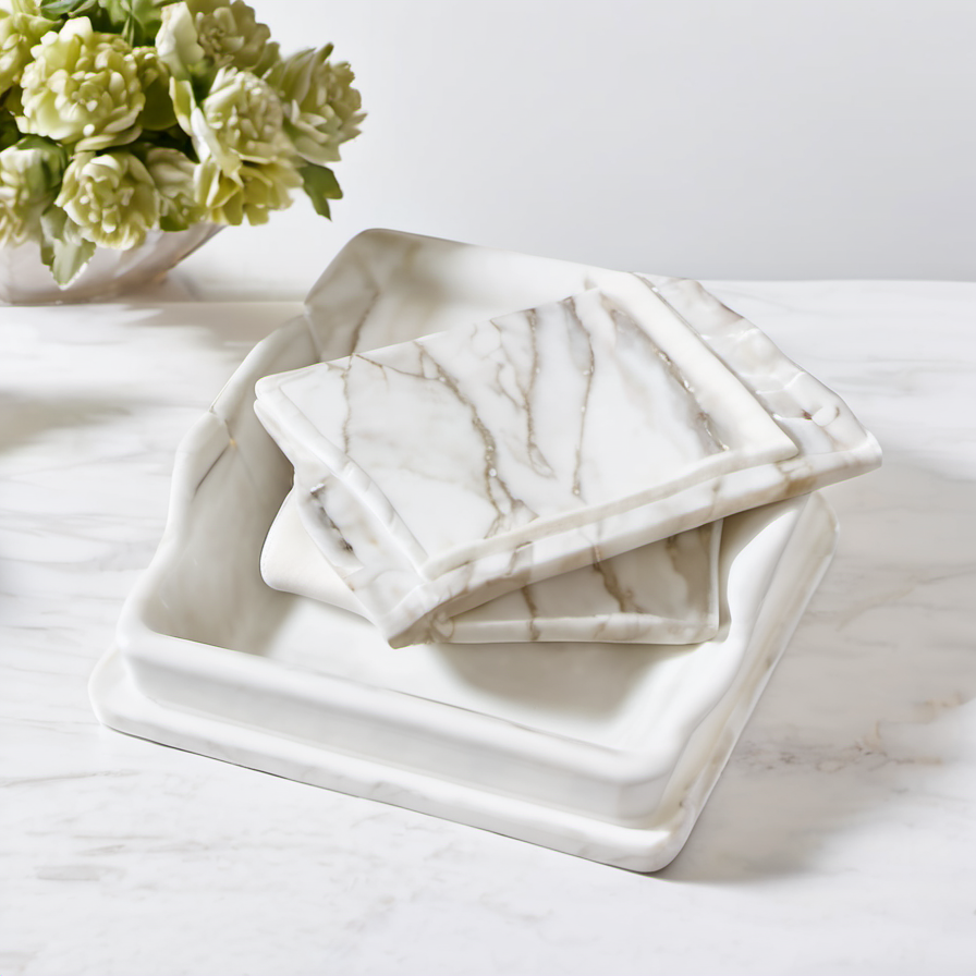 Cozy Haven giftable moment lifestyle image for Cozy Haven Marble-Look Napkin Holder