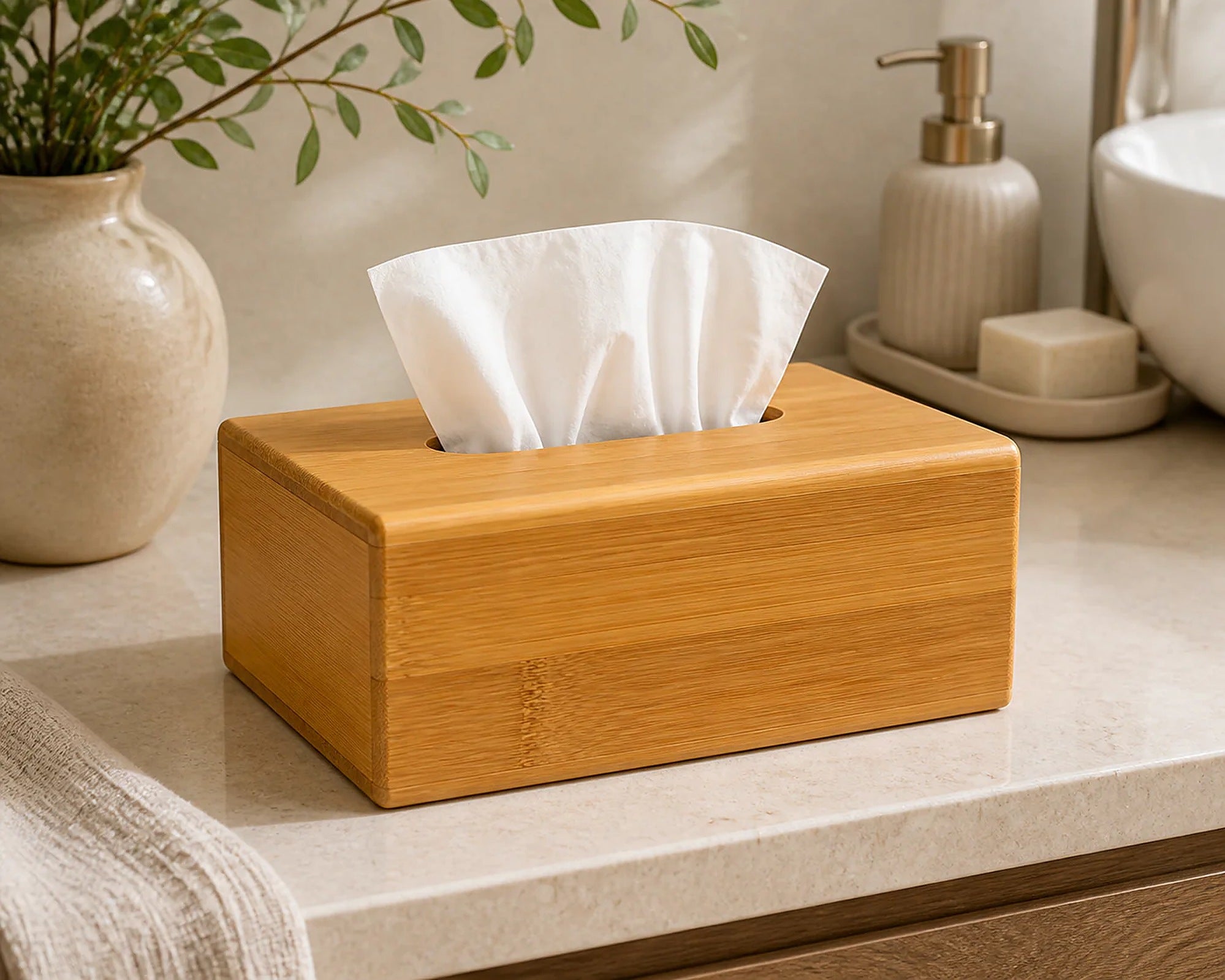 Cozy Haven Bamboo Tissue Box Cover lifestyle image 2