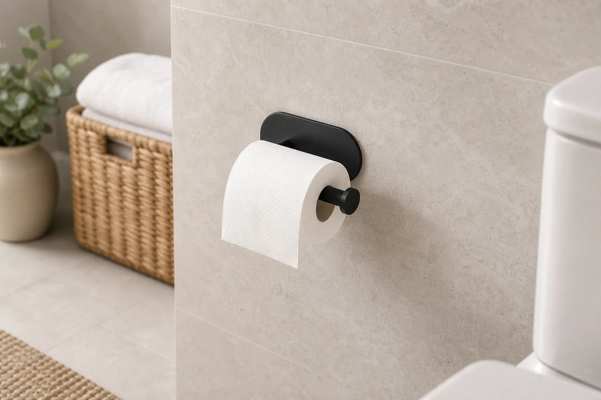 Cozy Haven Adhesive Paper Roll Holder styled in a home setting