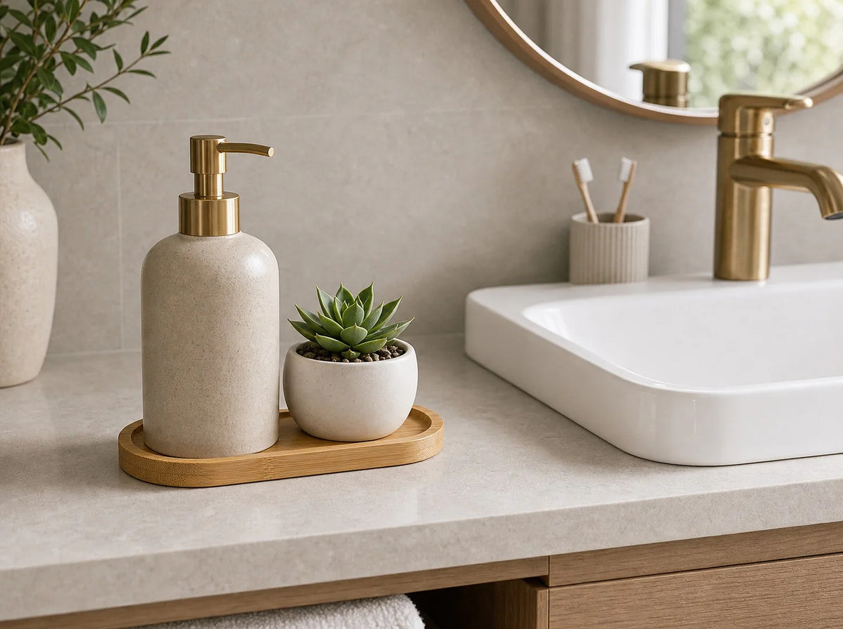 Cozy Haven Bamboo Counter Tray styled in a home setting