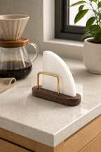 Cozy Haven Wood Coffee Filter Holder styled kitchen view 1