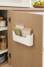 Cozy Haven No-Drill White Cabinet Door Storage Bin styled view 1