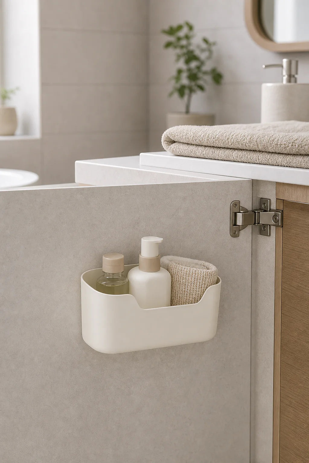 Cozy Haven No-Drill Cabinet Door Storage Bin styled kitchen view 2