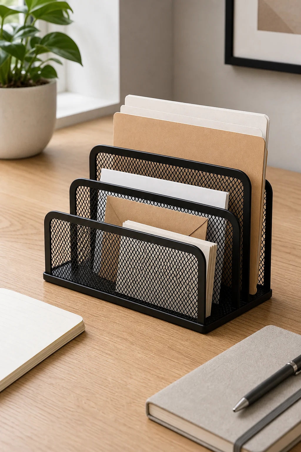 Cozy Haven Black Mesh Desktop File Organizer lifestyle image 2